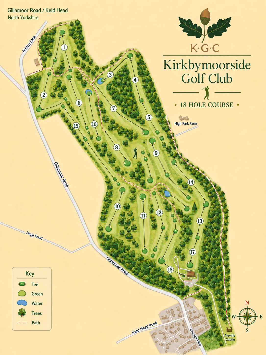 Version three finished illustrated map for Kirkbymoorside Golf Club